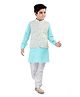 Tricute Silk Full Sleeves Solid Kurta Pyjama With Block Floral Motif Embroidered & Sequin Embellished Jacket - Blue