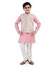 Tricute Silk Full Sleeves Solid Kurta Pyjama With Block Floral Motif Embroidered & Sequin Embellished Jacket - Peach