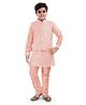 Tricute Silk Full Sleeves Solid Kurta Pyjama With Ethnic Motif Embroidered & Sequin Embellished Jacket - Peach