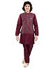 Tricute Full Sleeves Solid Kurta Pyjama With Block Motif Embroidered & Sequin Embellished Jacket - Maroon