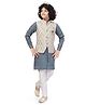 Tricute Full Sleeves Solid Kurta Pyjama With  Leaf  Motif Printed Jacket - Grey