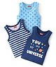 Babyhug 100% Cotton Knit Sleeveless Sando Stars Print Pack of 3 - Blue