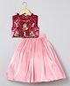 BYB Premium Sleeveless Floral Beads Embellished Choli With Shimmer Glass Tissue Lehenga Set - Pink Maroon