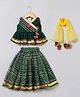 BYB Premium Sleeveless Gota Lace Embellished Angrakha Style Choli With Bandhej Designed Lehenga & Dupatta - Dark Green & Yellow
