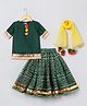 BYB Premium Half Sleeves Gota Lace Embellished Kurta With Bandhej Designed Lehenga & Dupatta - Dark Green & Yellow
