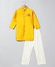 BYB Premium Silk Full Sleeves Gota Flower Embellished Button Down Kurta With Pyjama - Yellow & White