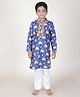 Jilmil Full Sleeves Mirror Work Embellished & Vintage Cow Printed Kurta & Pyjama - Blue