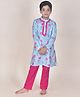 Jilmil Full Sleeves Seamless Lotus   Printed & Panel Embroidered Kurta With Pyjama - Blue