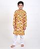 Jilmil Full Sleeves Vintage Cow & Trees Printed With Panel Embroidered Kurta  Pyjama Set - Mustard Yellow