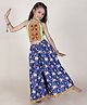 Jilmil Sleeveless Banjara Embroidered & Mirror Work Embellished Top With Vintage Cow Printed Palazzo - Blue