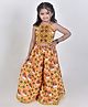Jilmil Sleeveless Banjara Embroidered & Mirror Work Embellished Top With Vintage Cow & Trees Printed Palazzo - Mustard Yellow