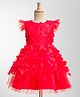 Mark & Mia Cotton Woven Frill Sleeves Knee Length Party Frock With Floral Applique - Red