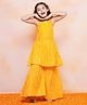 AJ Dezines Sleeveless Bandhej Designed & Gota Lace Embellished Coordinating Kurta & Sharara Set - Yellow