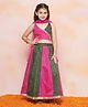 AJ Dezines Sleeveless Ethnic Motif Foil Printed & Lace Embellished Colour Blocked Coordinating Lehenga & Choli Set - Green & Pink