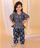 The Mom Store Half Sleeves Jaipuri Block Design Printed Kaftan With Flower Motif Pant  Set - Blue