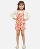Nauti Nati Three Fourth Bell Sleeves Solid Tee With Floral Printed Dungaree Set - Orange
