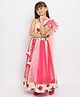 Nauti Nati One Shoulder Ruffled Sleeves Rose Floral Printed Choli With Coordinating Ready To Wear Lehenga  & Dupatta - Pink