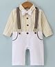 Mark & Mia Full Sleeves Party Wear Romper with Bow Detailing & Suspender Striped Print - White & Yellow