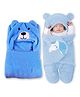 Oyo Baby Baby Blankets New Born Combo Pack of Hooded Wrapper Sleeping Bag and Baby Bath Towel for Babies Pack of 2 Blue