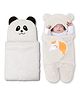 Oyo Baby Baby Blankets New Born Combo Pack of Hooded Wrapper Sleeping Bag and Baby Bath Towel for Babies Pack of 2 White