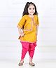 Kinder Kids Half  Sleeves Diamond Motif Embroidered & Lace Embellished    Kurta Dhoti Set  - Yellow & Pink