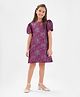 Primo Gino Woven Half Sleeves Jacquard  Textured A Line Party Dress -Violet