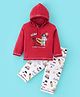CUCUMBER Interlock Full Sleeves Surfing Puppy Print Night Suit - Red