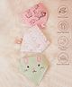 Mi Arcus 100% Cotton Knitted Animals & Flower Print Triangle Bib  Snap Button Closure 0-12 M (Pk Of 3) - Multicolor