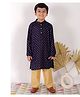 Tiny Bubs Rayon Full Sleeves Ethnic Motif Printed Kurta And Pyjama - Blue And Golden