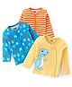 Babyhug 100% Cotton Full Sleeves Front Button Antibacterial Vest Dino Print Pack of 3 - Multicolour