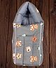 Mittenbooty Infant baby Sleeping Bag cum Wrap in Twill Cotton Teddy Print-Grey