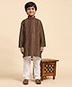 P-MARK Full Sleeves Chevron Striped Pattern Designed Kurta Pyjama Set - Brown