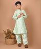 Lilpicks Couture Full Sleeves Blocked Design Embroidered & Mirror Work Embellished Kurta With Pyjama Set -  Sea Green