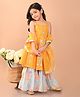 Lilpicks Couture Sleeveless Mirror Work Embellished Empire Kurta With Water Colour Effect Sharara And Dupatta - Yellow Multi Colour