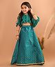 Lilpicks Couture Batwing Three Fourth Sleeves Floral Designed & Lace Embellished Choli With Moroccan Woven Designed Lehenga - Rama Green