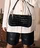 Paper Moon Croc Texture Baguette Shoulder Handbag for Women - Black