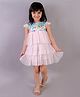 KIDSDEW Cap Sleeves Floral Printed Yoke Layered Fit & Flare Dress With Cotton Lining - Pink