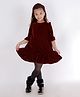 KIDSDEW  Velvet  Three Fourth Sleeves Solid  A Line Dress With Coordinating  Headband  & Cotton Lining - Maroon
