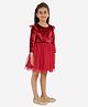 KIDSDEW Velvet Three Fourth Sleeves Yoke  Fit & Flare Party Dress With Cotton Lining  - Maroon