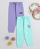 BUMZEE  Pack Of 2 Placement Crown & Unicorn Printed Joggers Pants   - Mint Green & Lavender
