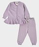 Mi Arcus Baby Girl Cotton Full Sleeves Solid Frill Detailed Cardigan & Pajama Set Lavender