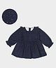 Mi Arcus   Full Sleeves Polka Dots Printed Frill Detailed Pre Winter Dress - Navy Blue