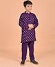 misbis Fiona Silk Full Sleeves All Over Diamond Motif Foil Printed Kurta & Pyjama - Purple