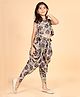 misbis Sleeveless All Over Abstract Water Colour Effect Floral Printed Top With Coordinating Gota Lace Embellished Dhoti - Brown