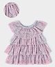 Mi Arcus Shell Lining 100% Cotton Cap Sleeves Polka Dots Printed Layered Summer Wear Ruffle Top - Light Pink
