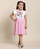 Kidsville Cap Frill Sleeves Heart & Unicorn Printed Gathered Dress - White & Pink