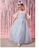 Pspeaches Cold Shoulder Seamless Foil Printed & Ruffle Detailed Fit & Flare Gown - Grey