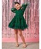 Pspeaches Full Puffed Sleeves Floral Embroidered & Lace Layered Fit & Flare Dress - Green