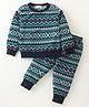 Crayonflakes Full Sleeves Striped Pattern Jacquard Designed Polar Fleece Coordinating Sweatshirt & Jogger Set - Navy Blue