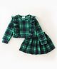 Crayonflakes Polar Fleece Full Sleeves Plaid Checked & Frill Detailed Top With Coordinating Skirt - Green